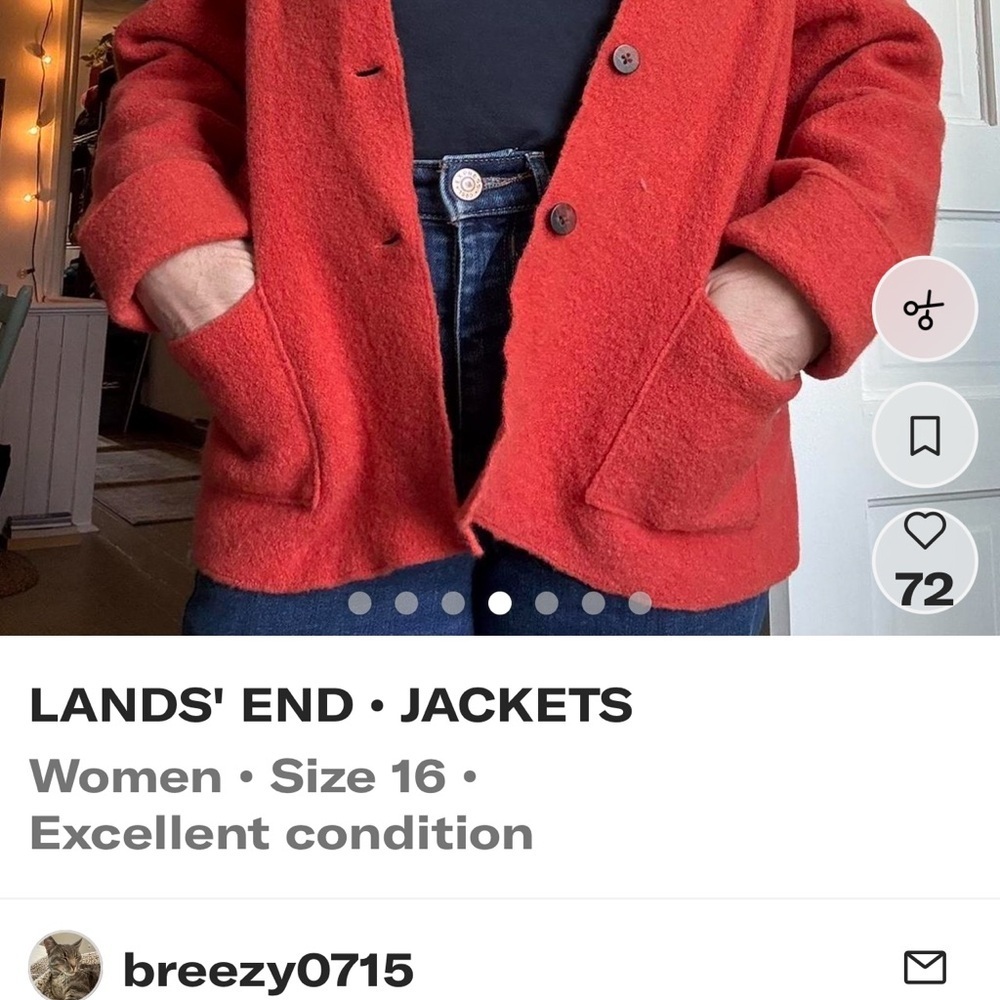 Lands' End Women's Orange Teddy Jacket 100% Wool - Picture 2 of 4